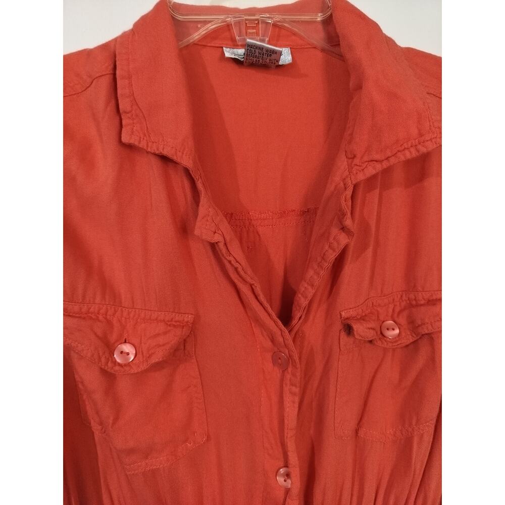 3735) J Gee Orange Button Down Short Sleeve Safari Baby Doll Dress Medium - Picture 5 of 7